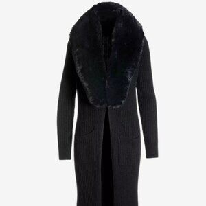 Boston Proper Full Length Cardigan with Removable Faux-fur Collar